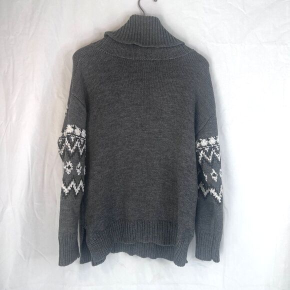 Keren Hart Knit Turtleneck Fair Isle Sweater Nordic Ski Timeless Size Large Gray - Picture 3 of 10